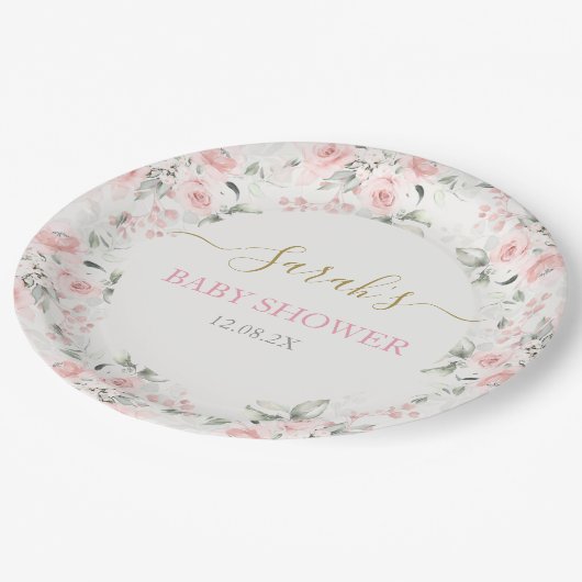 Assiettes En Carton Fille Baby shower rose (Angle)