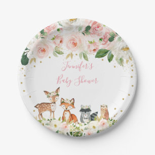 Assiettes En Carton Fille Baby shower Woodland Blush Floral