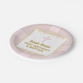Assiettes En Carton Fille Baptême 1er Anniversaire Pink Gold Texte Poi (Angle)