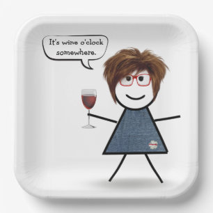 Assiettes En Carton Fille bâton de fête avec du vin rouge