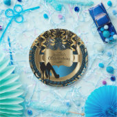 Assiettes En Carton Fille Bleue Anniversaire avec Gold & Noir talons h (Fête)