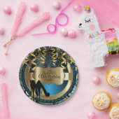 Assiettes En Carton Fille Bleue Anniversaire avec Gold & Noir talons h (Fête)