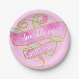 Assiettes En Carton Fille Blush Parties scintillant Or Rose Étinceler,
