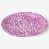 Assiettes En Carton Fille brillante Empreinte de léopard rose (Angle)