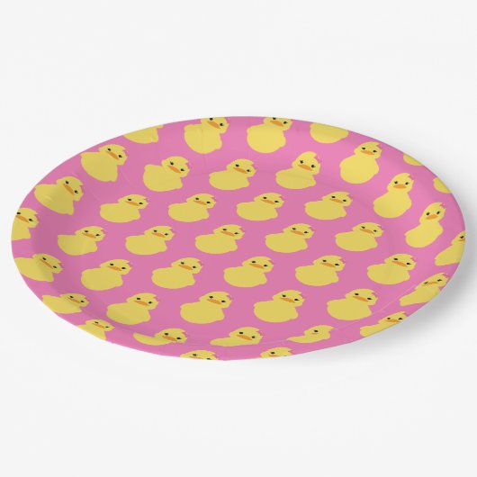 Assiettes En Carton fille caoutchouc canard BABY SHOWER rose (Angle)