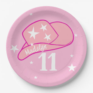 Assiettes En Carton Fille Casquette occidentale rose moderne 11e anniv