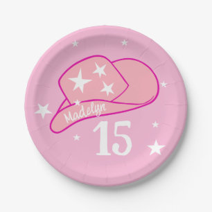 Assiettes En Carton Fille Casquette occidentale rose moderne 15e anniv