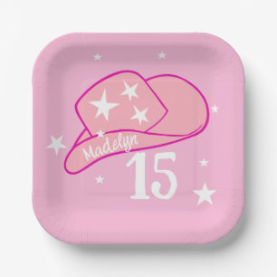 Assiettes En Carton Fille Casquette occidentale rose moderne 15e anniv