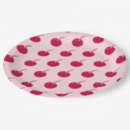 Assiettes En Carton Fille Cerises rouges roses Anniversaire (Angle)