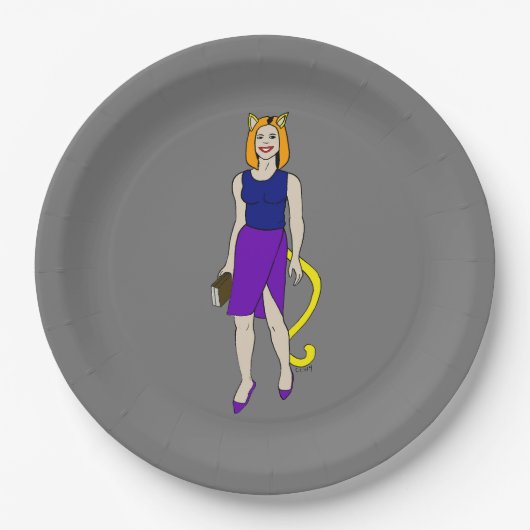 Assiettes En Carton fille chat (Devant)