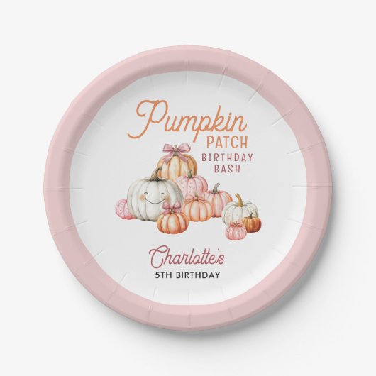 Assiettes En Carton Fille Citrouille Patch Bows fête d'anniversaire (Devant)