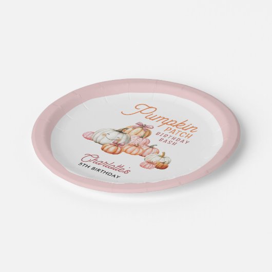 Assiettes En Carton Fille Citrouille Patch Bows fête d'anniversaire (Angle)