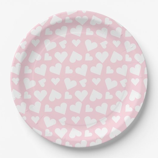 Assiettes En Carton Fille Coeur Motif rose blanc (Devant)