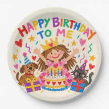 Fille Colorée Anniversaire Dessin Crayon Chien