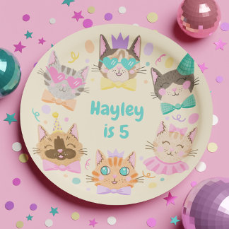 Assiettes En Carton Fille Colorée Pastel Kitty Chat fête d'anniversair