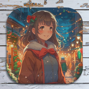 Assiettes En Carton Fille d'anime à Noël ou à la Saint-Sylvestre