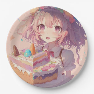 Assiettes En Carton Fille d'anime Morceau de gâteau Fantaisiste Annive
