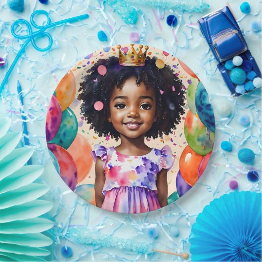 Assiettes En Carton Fille d'anniversaire avec la peau Brown Princesse (Fête)