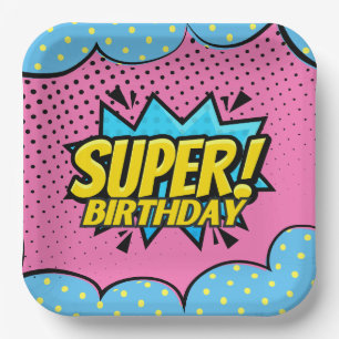 Assiettes En Carton Fille d'anniversaire de super-héros de bande dessi