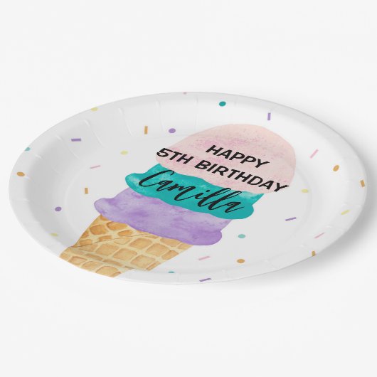 Assiettes En Carton Fille d'anniversaire Ice Cream Cone Party (Angle)