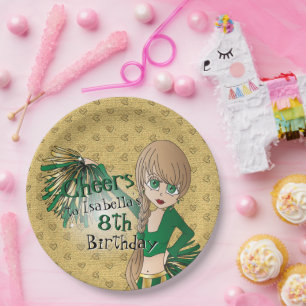 Assiettes En Carton Fille d'anniversaire meneuse de claque - Vert