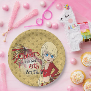 Assiettes En Carton Fille d'anniversaire pom-pom girl - Rouge