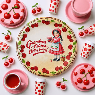 Assiettes En Carton Fille de cuisine vintage cerise - Le plaisir de gr