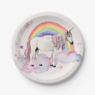 Assiettes En Carton Fille de fête d'anniversaire Rainbow Balloons Unic