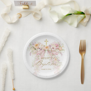 Assiettes En Carton Fille de l'arc floral Bloom Baptême