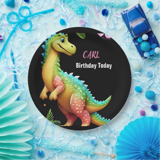 Assiettes En Carton fille dino (Fête)