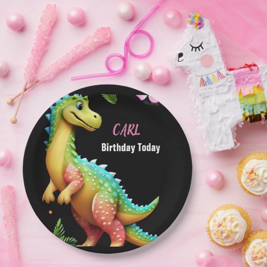 Assiettes En Carton fille dino (Fête)