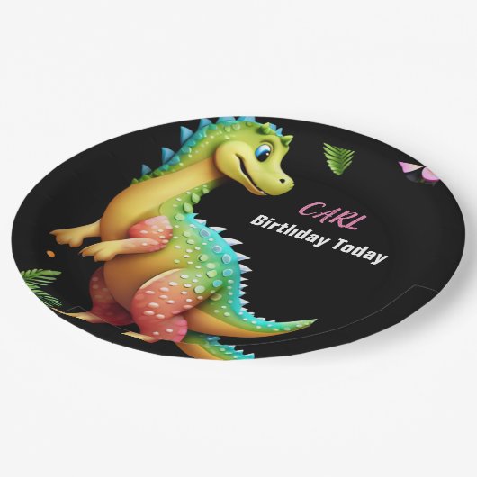 Assiettes En Carton fille dino (Angle)
