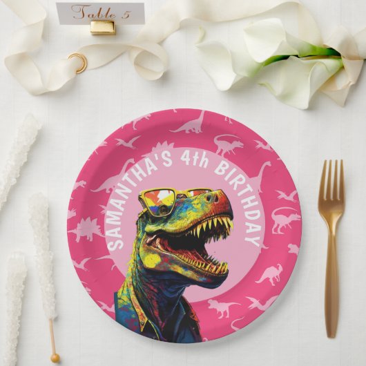 Assiettes En Carton Fille Dinosaur fête d'anniversaire (Mariage)