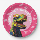 Assiettes En Carton Fille Dinosaur fête d'anniversaire (Devant)