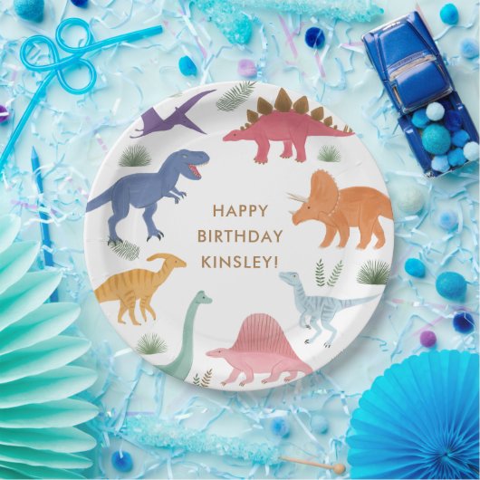 Assiettes En Carton Fille Dinosaur fête d'anniversaire (Fête)