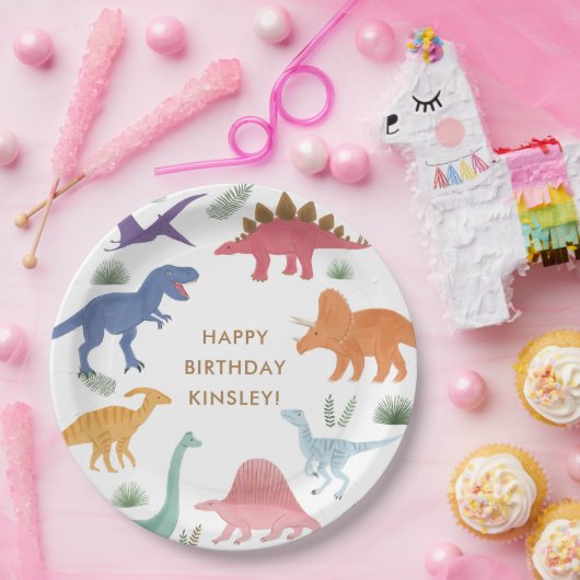 Assiettes En Carton Fille Dinosaur fête d'anniversaire (Fête)