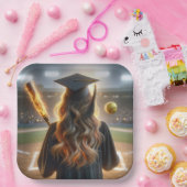 Assiettes En Carton Fille Diplômée Avec Chat Flamant et Softball (Fête)