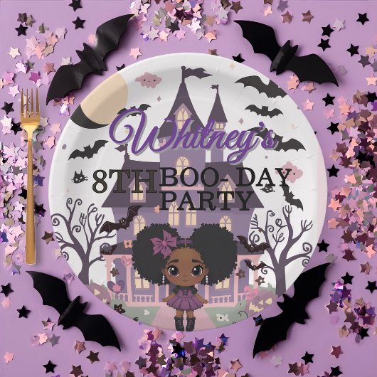 Assiettes En Carton Fille éffrayante Purple afro-puff fête d'anniversa