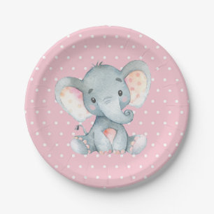 Assiettes En Carton Fille Eléphant Baby shower Plaque en papier rose