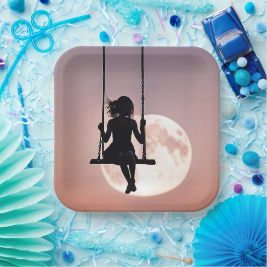 Assiettes En Carton Fille En Flèche Avec Lune (Fête)