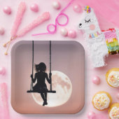 Assiettes En Carton Fille En Flèche Avec Lune (Fête)