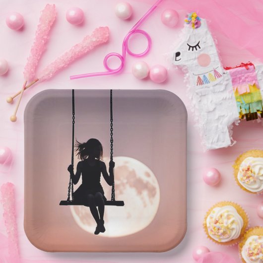 Assiettes En Carton Fille En Flèche Avec Lune (Fête)