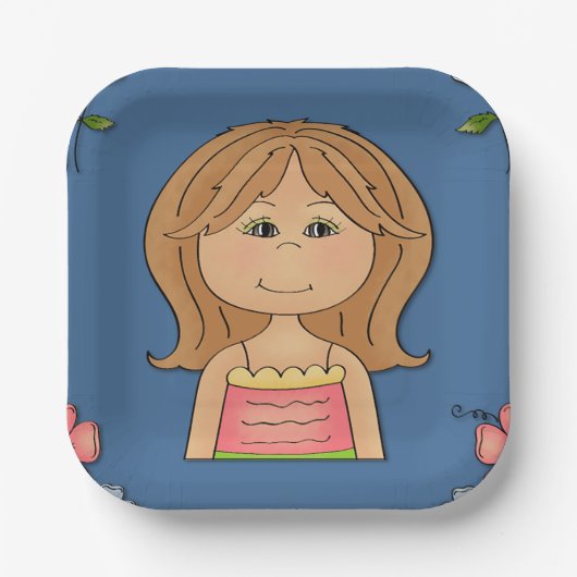 Assiettes En Carton Fille Et Fleurs (Recto)