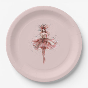 Assiettes En Carton Fille étincelante en Rose Rose robe or