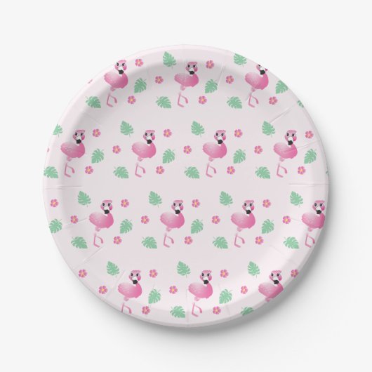 Assiettes En Carton Fille Flamant rose Tropical Fleurs Motif feuille r (Devant)