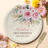 Assiettes En Carton Fille Fleur sauvage 1er anniversaire
