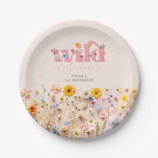 Assiettes En Carton Fille fleur sauvage 1er anniversaire (Devant)