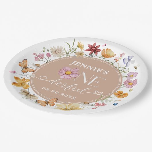 Assiettes En Carton Fille Fleur sauvage Onederful 1er anniversaire fêt (Angle)