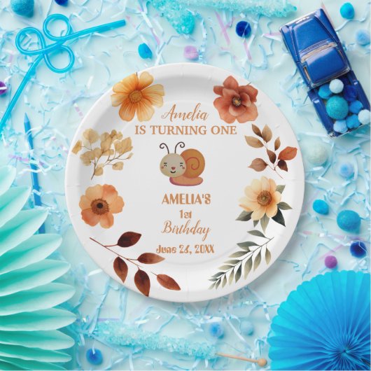 Assiettes En Carton Fille fleur sauvage personnalisée 1er anniversaire (Fête)