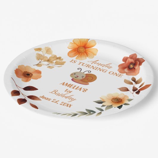 Assiettes En Carton Fille fleur sauvage personnalisée 1er anniversaire (Angle)